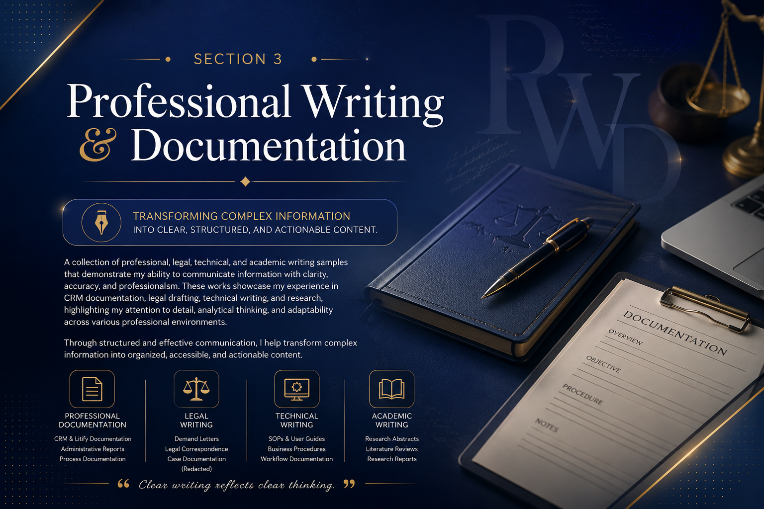 Professional writing and documentation portfolio page